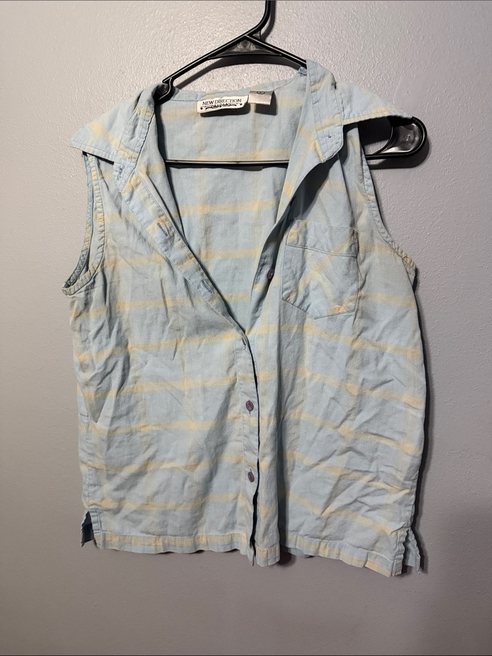 new directions Light Blue & Cream Striped Sleeveless Button-Down Shirt